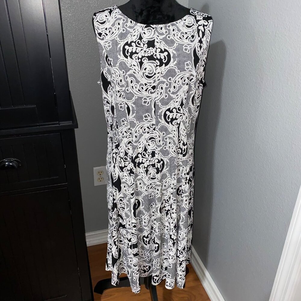 Studio One New York Dress XL Black White Lace Print Fit Flare Monochrome Classic
